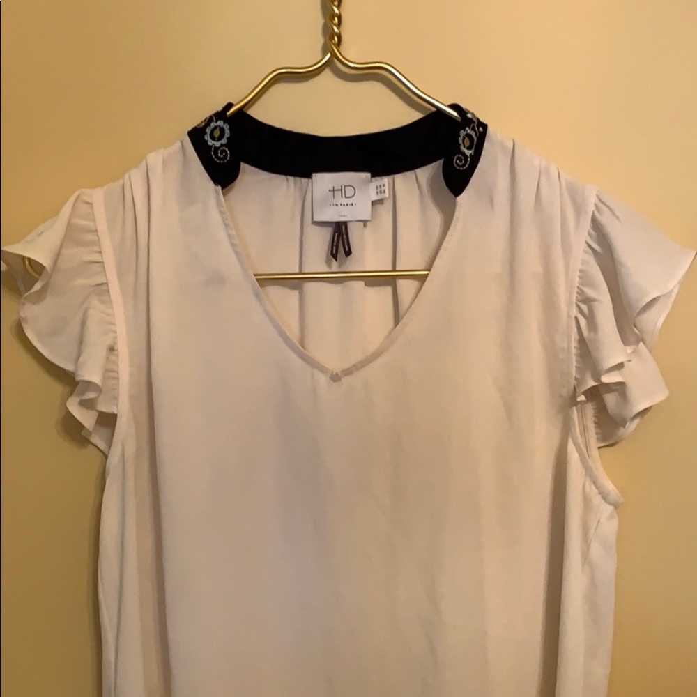 Silk top with embroidered collar